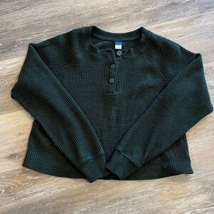 Women's Oversized Cropped Dark Forest Green Waffle Knit Sweater